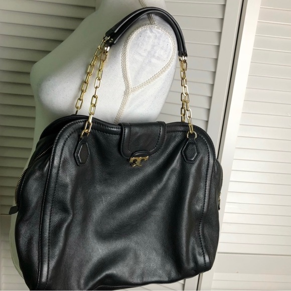 TORY BURCH Sammy Satchel Black Leather with Gold - Picture 2 of 8